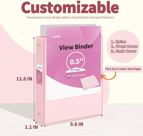 SUNEE 3 Ring Binder 1/2 Inch 4 Pack - Clear View Binder Three Ring PVC-Free (Fit 8.5x11 Inches) for School Binder or