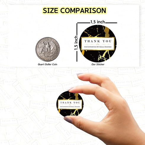 Thank You for Supporting My Small Business – Black Marble Stickers with Gold Foil – 1.5" Round, 400 Waterproof