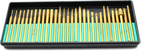TEMO 30 pc Titanium Diamond Coated Burrs: Glass Drill Bit Grit 120 Medium with 1/8 Inch Shank for Rotary Tools.