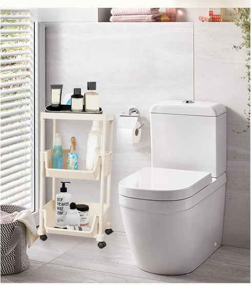 Generic (white,2,flat Rolling Storage Organizer Mobile Storage Shelf with Lockable Caster Wheels, Multifunction Kitchen