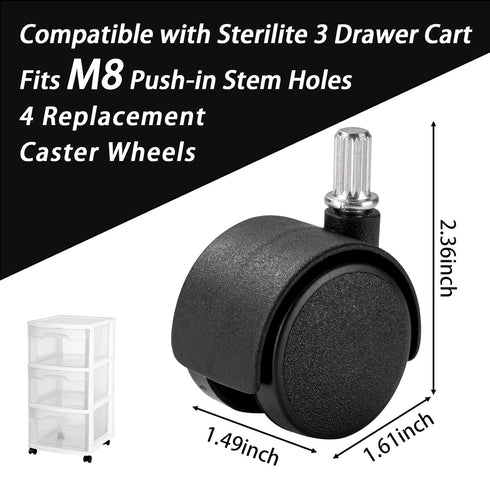 Fevbcnrj 4 3 M8 360-Degree PCS Replacement Casters Wheels Compatible with Sterilite Drawer Cart, Utility Cart Wheels