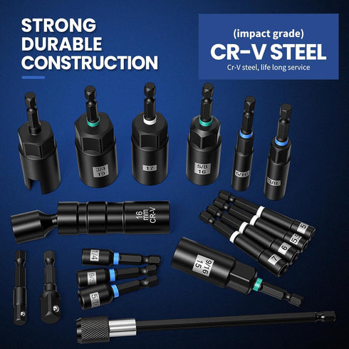 38PCS Set,CR-V Set Impact Ready Magnetic Nut Driver Steel SAE&Metric Nut Drivers with Spark Plug Sockets,Socket