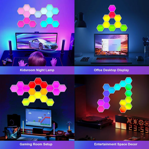 8 Pack Smart Hexagon Light - APP+Remote Control, Music Sync RGB Wall Panels for Gaming Room, Bedroom Beige