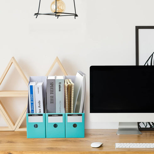 Thenshop 24 Pcs Cardboard Magazine File Holders - Magazine Book Bin Box with Label Sticker for Desk Shelves, Office