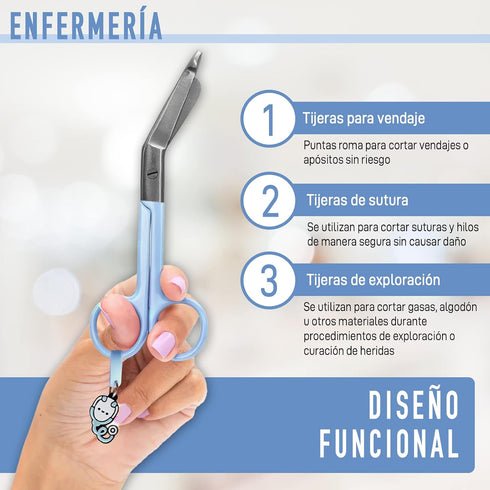 JJ LMS Nursing Scissors - Medical scissors- Blunt Tip Scissors - Stainless Steel - Design - Distinctive Keyring (Blue)