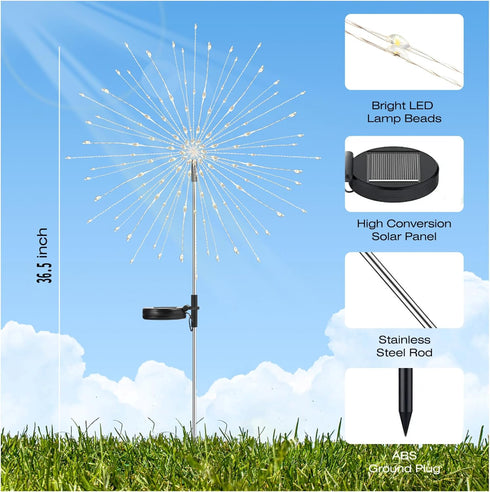 TYASDBA Outdoor,155LED 8 (2Pack) Garden Decor Solar Lights lighting modes pole light Waterproof White Solar Garden