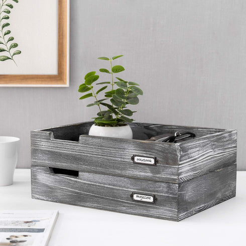 Set of 2 Ash Gray Wood Document Letter Paper Trays - Stackable Decorative Office Desktop File Organizer