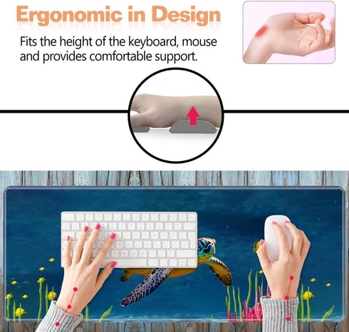Ergonomic Keyboard Wrist Rest and Mouse Pad Wrist Rest Set, Large XXL Gaming Mousepad 31.5"x11.8", Sea Turtle
