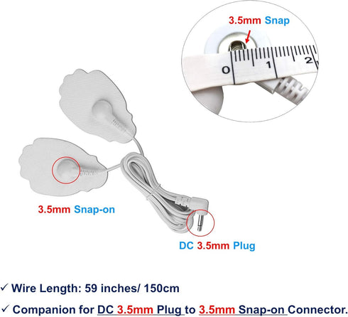 4 Count TENS Wires, 3.5mm Plug TENS to 3.5mm Snap Electrode Wires for TENS Unit (Check Plug Size)