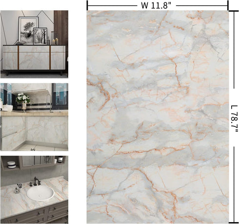Blue Gold Marble Contact Paper for Countertops, Waterproof Removable Wallpaper Peel and Stick Granite Contact Paper