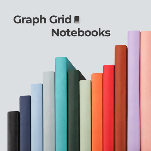 RETTACY Graph Paper Notebook 2-Pack, 192 Pages, Leather Hardcover, 5.7'' × 8.3'' (Black & Brown)