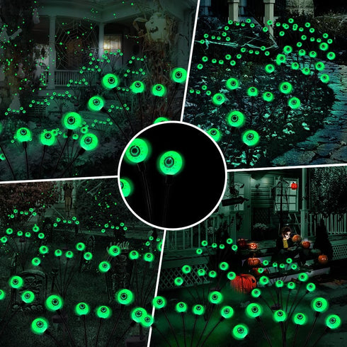 Halloween Decorations Outdoor Solar Scary Eyeball Lights, 2 PACKS 12LED Green Eyeball Swaying Firefly Lights for