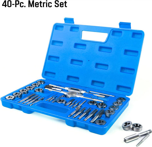80-Piece Premium SAE and Metric Tap and Die Set - SAE #4 to 1/2” and Metric M3 to M12, Complete Threading Kit with
