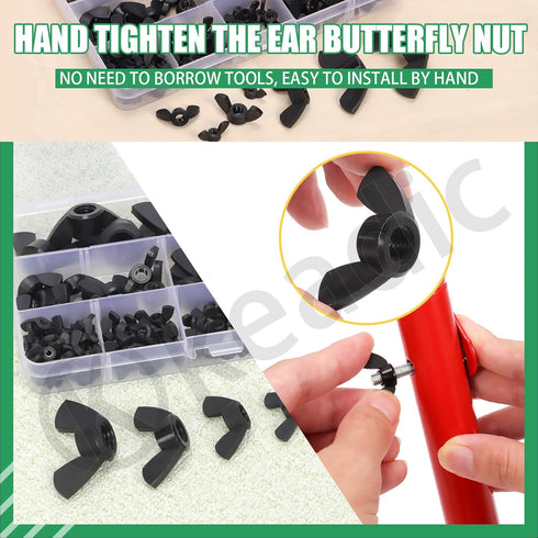 Keadic 110Pcs Nylon Metric Wing Nuts Assortment Set, M3 M4 M5 M6 M8 M10 M12, Black Hand Twist Tighten Butterfly Nut