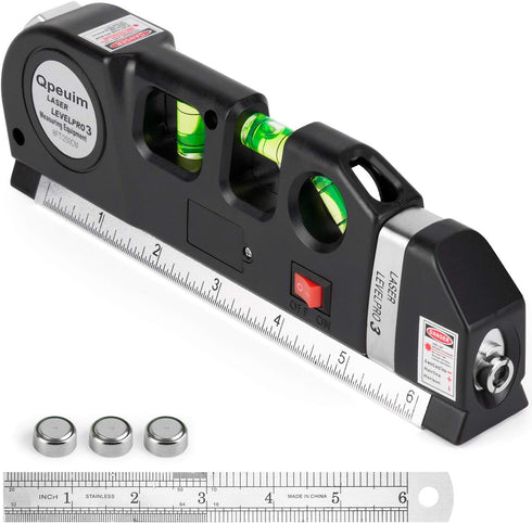 Laser Level Tool, Multipurpose Laser Level Kit with Standard Cross Line Laser and Metric Rulers by QPEUIM