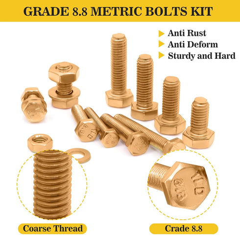 Bonost 1380pcs 8.8 M4 M5 M6 M8 Set 12-30mm Nuts and Bolts Assortment Kit - Heavy Duty Grade Metric Bolt with Assorted