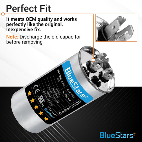 50+10 uf 370-440VAC ±5% Volts Round Run Start Capacitor, Electric Replacement Part by BlueStars for HVAC