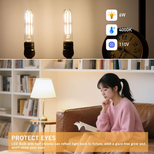 Dimmable E26 T10 Bulb Bulbs 6W(60W Bulb Bulbs Light,Chandelier,Hutch,4000K 600LM,4 Pack LED Tube Light