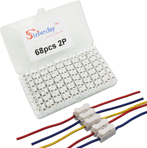 68pcs Spring Loaded Terminal Connectors – Quick Wire Push-in Connectors, 2 Pin Electrical