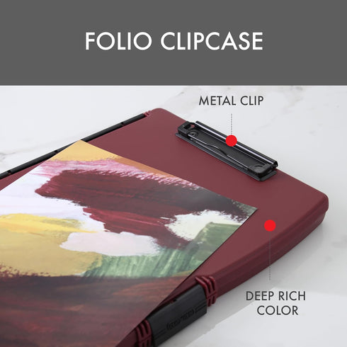 Dexas Folio Clipcase Professional Storage Clipboard with Pen Compartment, 9.75 x 14.75, A4, Merlot, Ideal for Teachers