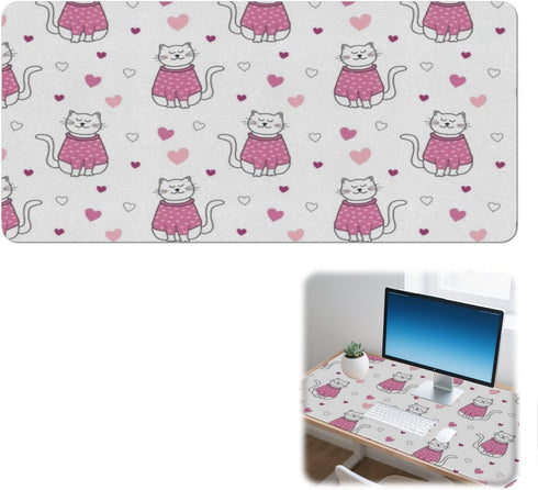 Generic Cute Cat Love Hearts Desk Mat Multifunctional Leather Mouse Pad, Waterproof Dual