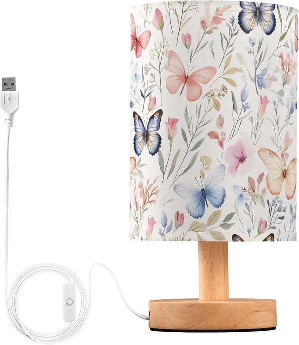 ALAZA Bedside Table Lamp for Bedroom Wildflowers Floral Butterfly Nightstand LED Light