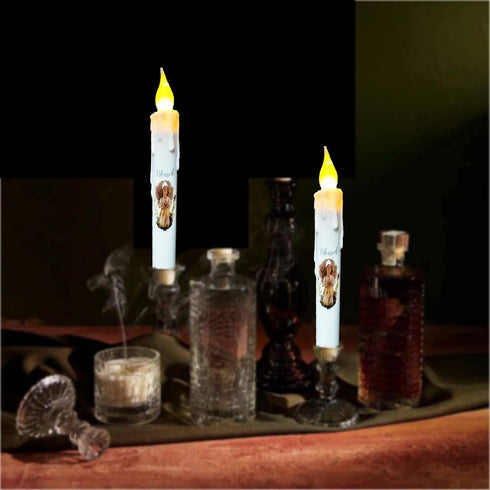 Primitive Battery Tapered Candles, Decorative Flameless Flickering Taper Candles with Timer, 6.75 Inch