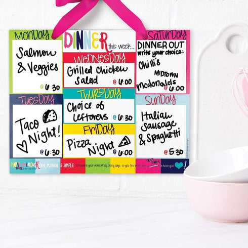 Whiteboard Dry Erase Weekly Meal Planner | Dinner Menu Board by The Meal Minder | Daily Calendar Organizer 8 in x 10 in