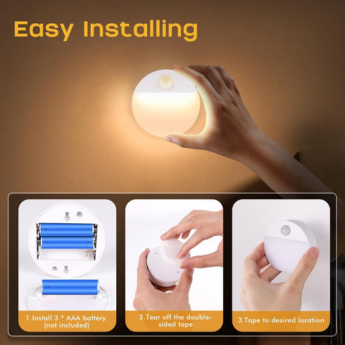 3 Pack Closet Guankai Motion Sensor Stair Light for Indoor, Battery Operated Lights, Led Stick On Puck Lighting Night