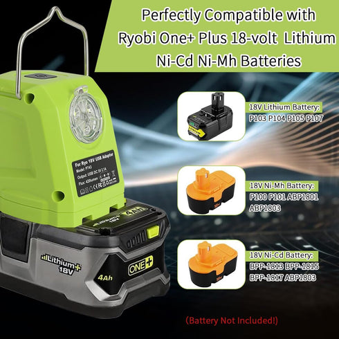 Battery Adapter for Ryobi 18volt One+ P107 P108 Li-ion Battery, Portable Power Source Converter with Dual USB Phone