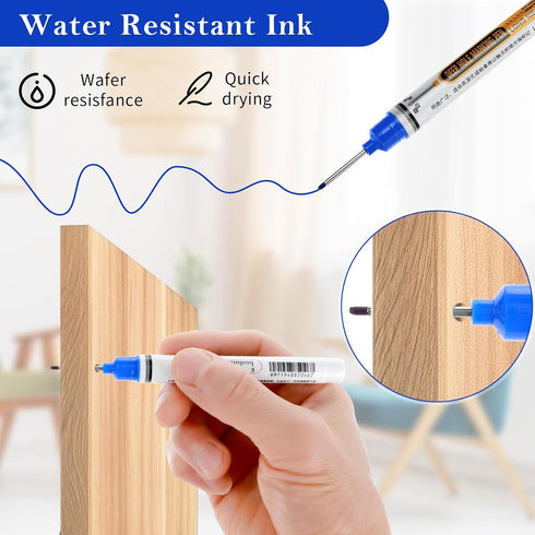 12 Prasacco Pcs Long Head Deep Hole Multi-Purpose Long Nib Marker Waterproof Deep Reach Construction Markers Quick Dry