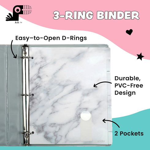 Yoobi 1 Inch Marble Binder & 8-Tab Divider Set - 4-Pack 3-Ring Binder with Pockets, Perfect for School or Office