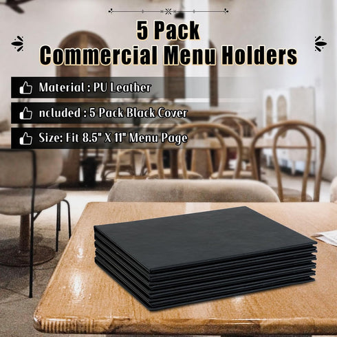 8.5" 11" Pack 5 4 (5, 4 (8.5 11 inch)) Restaurant Menu Covers Holders x | of Synthetic Leather Triple Fold Panels View
