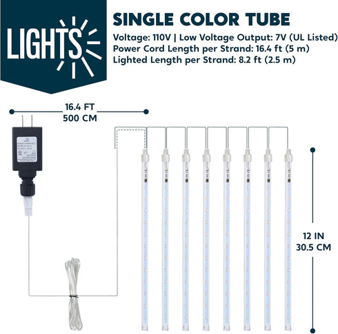Outdoor,8 Blue,192 JOYIN Christmas Lights Tubes Meteor Shower Lights LEDs, Snowfall Icicle Cascading Rain Light