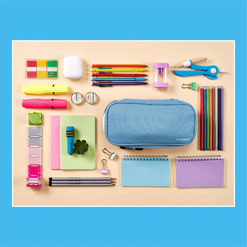 It's Academic Locking Pencil Case - Compact, High Capacity Travel Organizer Bag for Office & School Supplies, Blue