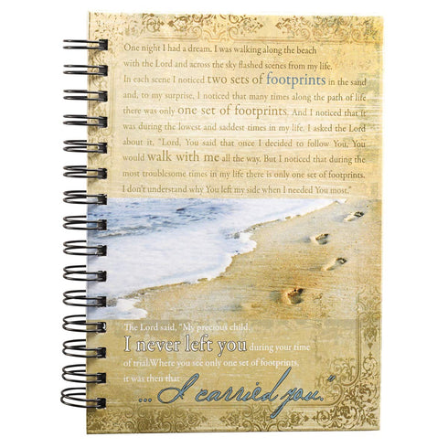 Large Hardcover Journal, Footprints In The Sand Poem, Inspirational Wire Bound Notebook with 192 Lined Pages