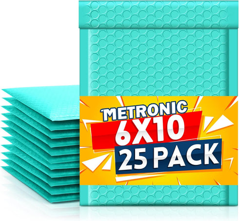 Metronic Bubble Mailer 6x10 Inch 25 Pack Waterproof Cushioning Self Seal Adhesive Padded Envelopes for Christmas Gifts