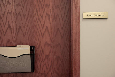 ExcelMark 2" x 8" Aluminum Wall Mounted Name Plate Holder - Black Office Business Door Sign Holder - Wall or Door
