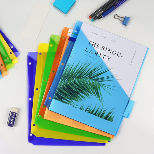 Multicolor Plastic Binder Dividers with One Front Pocket, Tab Binder Divider for 3 Ring Binder, 10 Pack