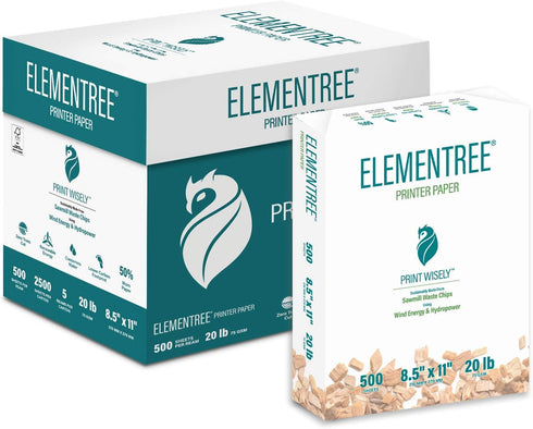 Elementree Sustainable Printer Paper Case, 8.5 x 11 White, 5 Reams, 2500 Sheets of 20lb Printing Paper, USA Made.