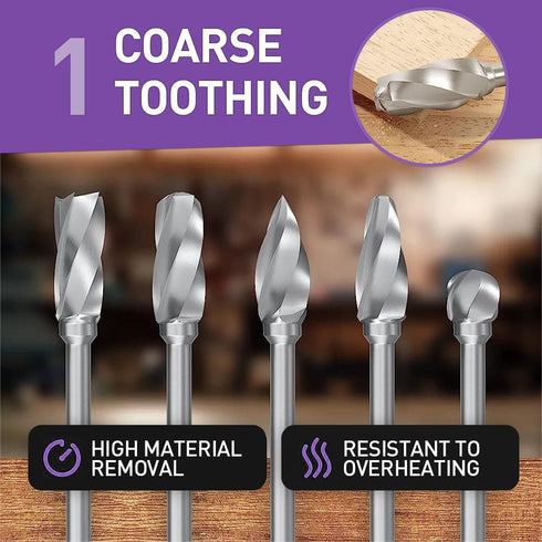 Carving Bits Carbide Burr Set, 10Pcs Grinding Bits for Rotary Tool, 1/8" Shank Rasp Bits for Wood Metal Processing