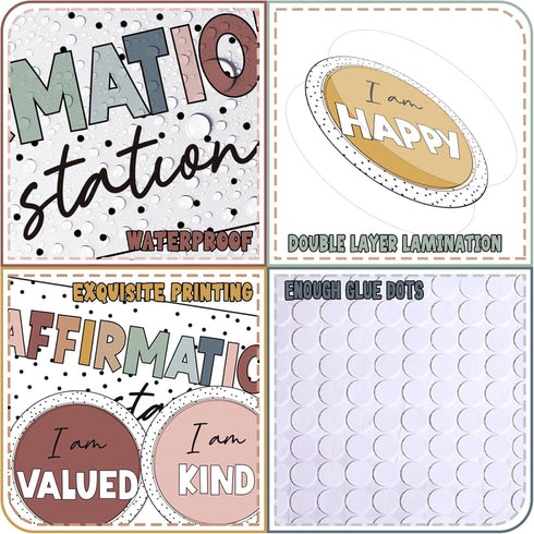 Boho Affirmation Station Bulletin Board Set, Rainbow Positive Affirmations Decorations for Classroom and Mirror Wall