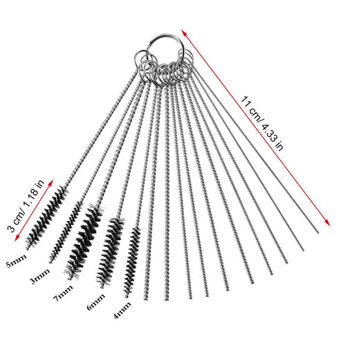 6 Pieces Stainless Steel Bore Brush Set with 15 Pcs Cleaning Needles, Twisted Wire Brush with Handle for Tubes