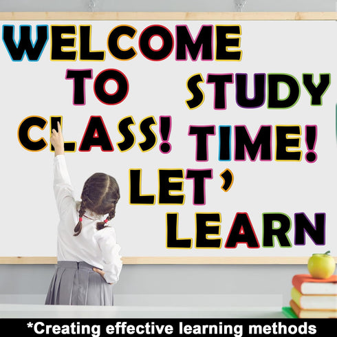 Qyeahkj 300 PCS Large 7" Font Bulletin Board Letters, Black with Rainbow Neon Decoration Border for Classroom Decor