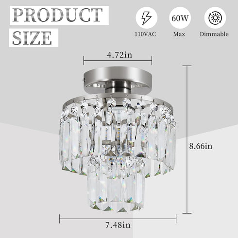 K9 Room,1-Light E26 Crystal Ceiling Chandelier,Mini Chandelier Light Fixture with Crystals,Brushed Nickel Finish