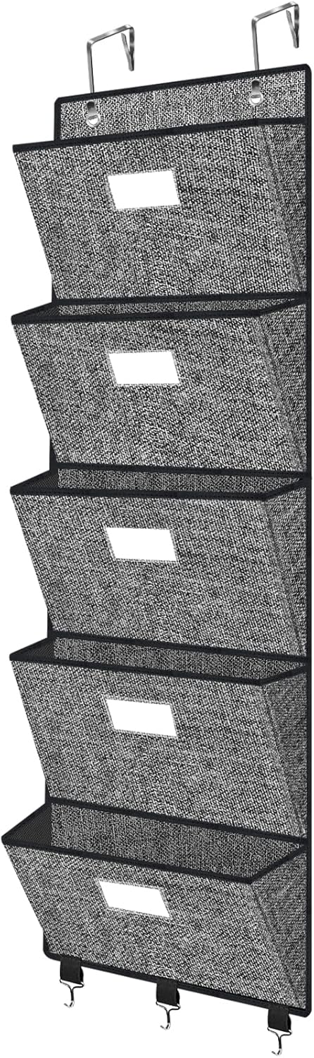 homyfort Over the Door File Organizer, Hanging Wall File Folders with 5 Large Pockets for Papers, Charts, Mails, Office