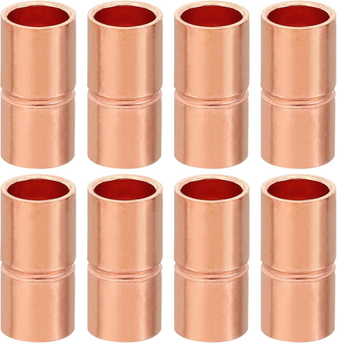 PATIKIL 1/4 Inch ID Copper Coupling Fittings, 12 Pcs Rolled Tube Stop Pipe Fitting for HVAC Plumbing