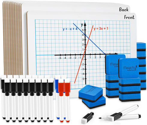 Magicfly Small White Board Grid, 9"x12" Mini Math Whiteboard for Students with 20 Pens and 16 Erasers