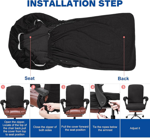NeColorLife Stretchable Office Chair Cover with Armrest Covers, Large Size, Black, Thick Checked Jacquard