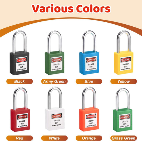 MroMax Lockout Tagout Lock - Safety Padlock Keyed Alike, 3 Pcs, Black Steel Shackle